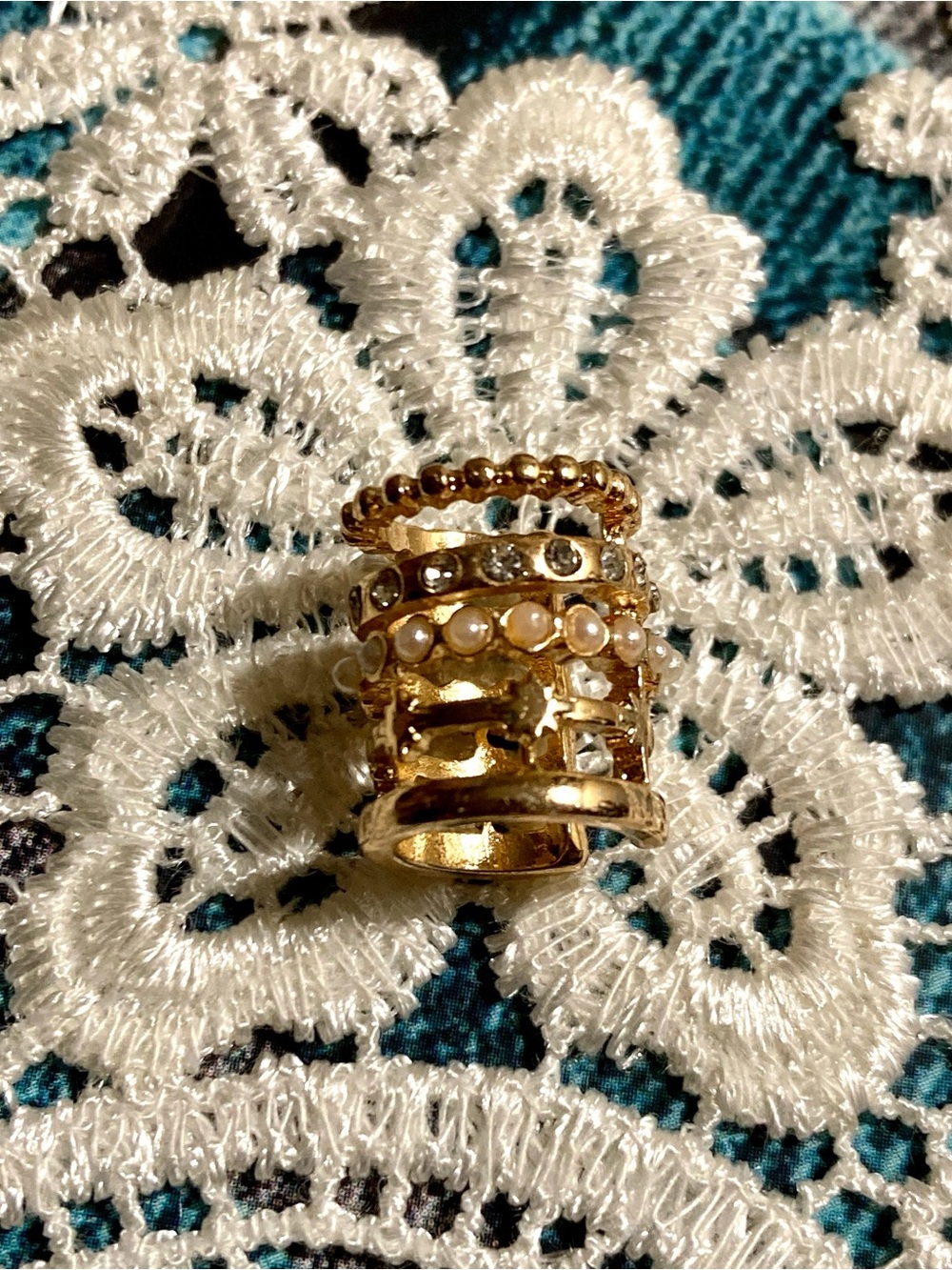 Ear Cuff Multi-Row Pearl & Crystal 5 Stack New